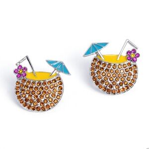 Tropical Cocktail Earrings with Orange and Blue Accents